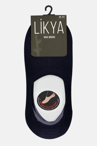 Likya Erkek Bambu Silikon Kaymaz Bantlı Babet Çorap - Düz (Lacivert) - Thumbnail