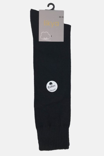 Likya Erkek Havlu Dikişsiz Dizaltı Asker Çorabı - Düz (Siyah) - Thumbnail