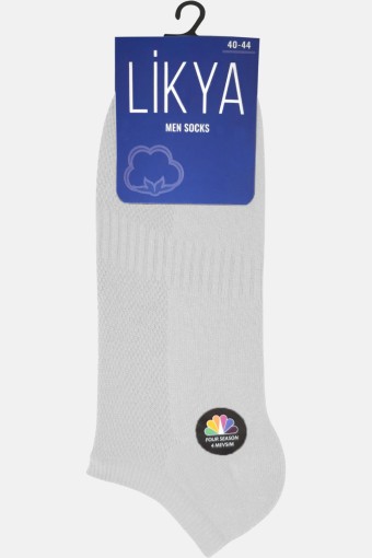 LİKYA - Likya Erkek Pamuklu Lastikli Patik Çorap - Düz (Beyaz)