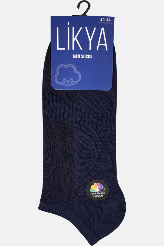 LİKYA - Likya Erkek Pamuklu Lastikli Patik Çorap - Düz (Lacivert)
