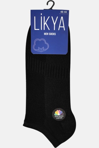 LİKYA - Likya Erkek Pamuklu Lastikli Patik Çorap - Düz (Siyah)