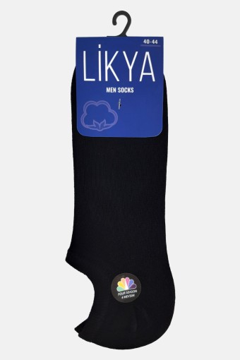 Likya Erkek Pamuklu Sneaker Çorap - Düz (Siyah) - Thumbnail