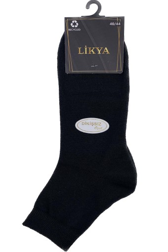 Likya Erkek Pamuklu Yarım Konç Çorap - Düz (Siyah) - Thumbnail