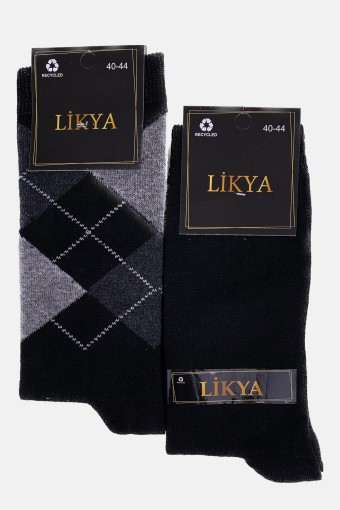 Likya Erkek Rejenere Soket Çorap - Desenli (Siyah) - Thumbnail
