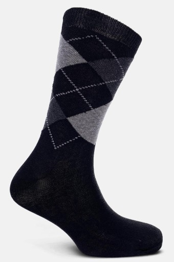 Likya Erkek Rejenere Soket Çorap - Desenli (Siyah) - Thumbnail