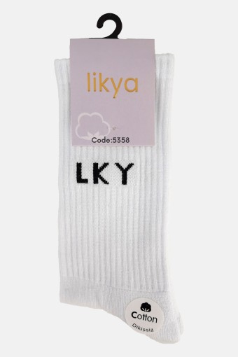 LİKYA - Likya Erkek Tabanaltı Havlu Soket Tenis Çorabı - Yazılı (Beyaz)