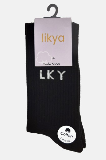 LİKYA - Likya Erkek Tabanaltı Havlu Soket Tenis Çorabı - Yazılı (Siyah)