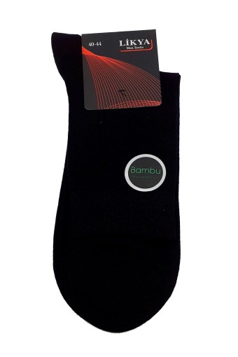 Likya Erkek Bambu Yarım Konç Çorap - Düz (Siyah) - Thumbnail