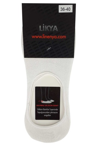 Likya Kadın Bambu Silikonlu Dikişsiz Babet Çorap - Düz (Beyaz) - Thumbnail