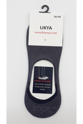 LİKYA - Likya Kadın Bambu Silikonlu Dikişsiz Babet Çorap - Düz (Füme)