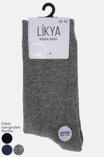 LİKYA - Likya Kadın Havlu Pamuklu Soket Çorap - Düz (Asorti)