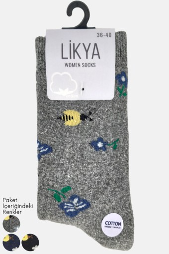 Likya Kadın Havlu Pamuklu Soket Çorap - Desenli (Asorti) - Thumbnail