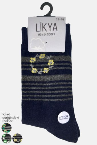 LİKYA - Likya Kadın Havlu Pamuklu Soket Çorap - Desenli (Asorti)