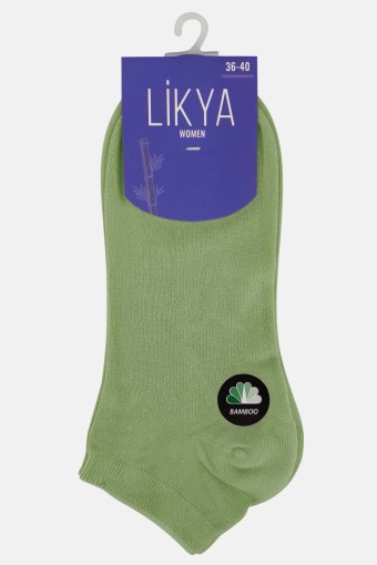 Likya Kadın Bambu Patik Çorap - Düz (Yeşil) - Thumbnail