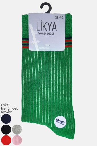 LİKYA - Likya Kadın Bambu Soket Çorap - Çizgili (Asorti)