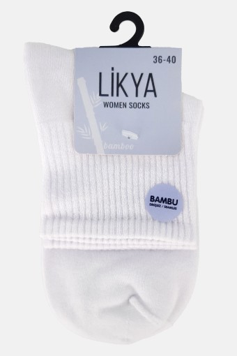 LİKYA - Likya Kadın Bambu Yarım Konç Çorap - Düz (Beyaz)