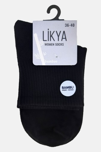 LİKYA - Likya Kadın Bambu Yarım Konç Çorap - Düz (Siyah)
