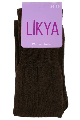 Likya Kadın Pamuklu Dizüstü Çorap - Düz (Kahverengi) - Thumbnail