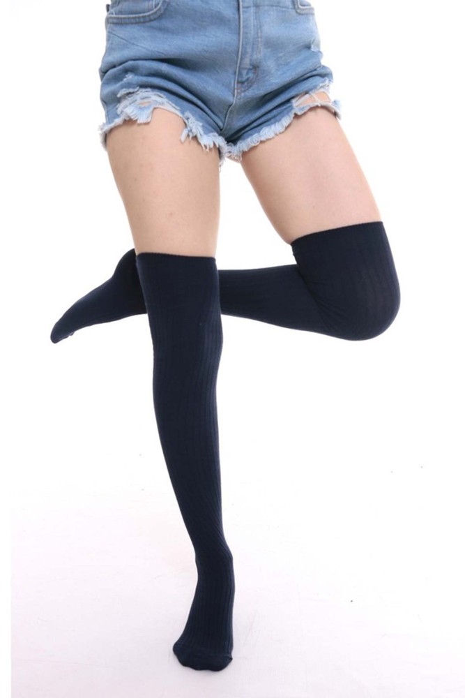 LİKYA - Likya Kadın Pamuklu Dizüstü Çorap - Düz (Lacivert)