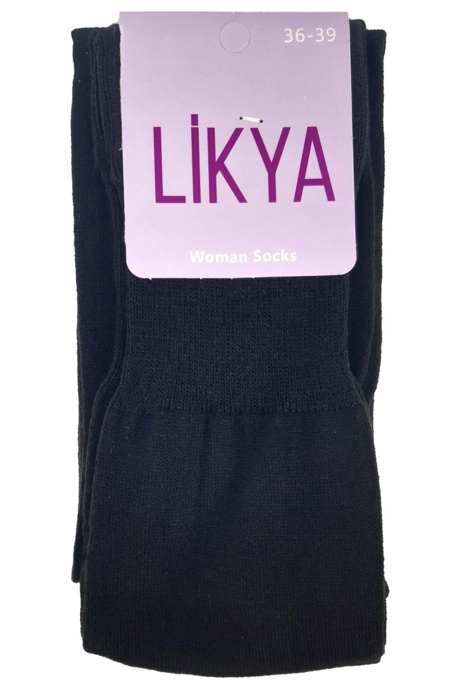 LİKYA - Likya Kadın Pamuklu Dizüstü Çorap - Düz (Siyah)