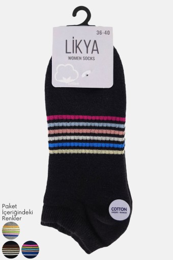 LİKYA - Likya Kadın Havlu Patik Çorap - Çizgili (Asorti)