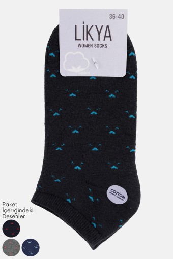 Likya Kadın Havlu Patik Çorap - Desenli (Asorti) - Thumbnail