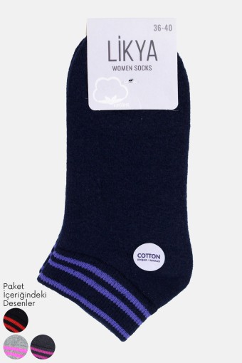 Likya Kadın Havlu Patik Çorap - Desenli (Asorti) - Thumbnail