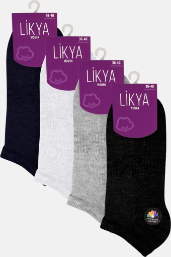 LİKYA - Likya Kadın Pamuklu Lastikli Patik Çorap - Düz (Asorti)