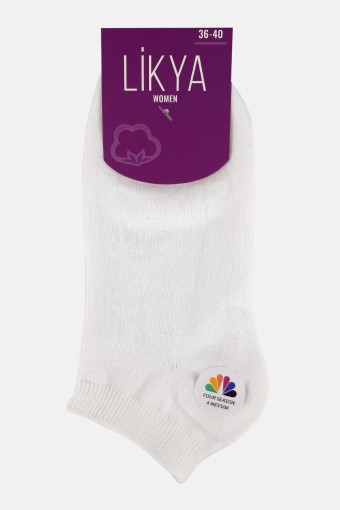 Likya Kadın Pamuklu Patik Çorap - Düz (Beyaz) - Thumbnail