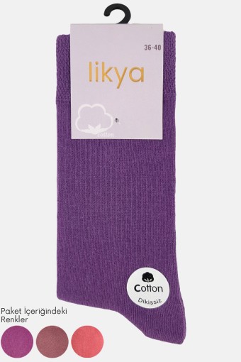 LİKYA - Likya Kadın Pamuklu Soket Çorap - Düz (Açık Asorti)