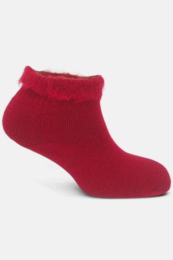 LİKYA - Likya Kadın Pamuklu Patik Uyku Çorabı - Düz (Kırmızı)