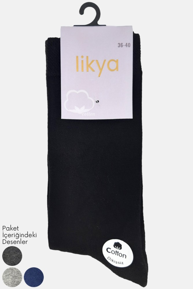 LİKYA - Likya Kadın Pamuklu Soket Çorap - Düz (Koyu Asorti)