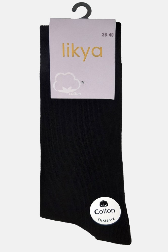 LİKYA - Likya Kadın Pamuklu Soket Çorap - Düz (Siyah)