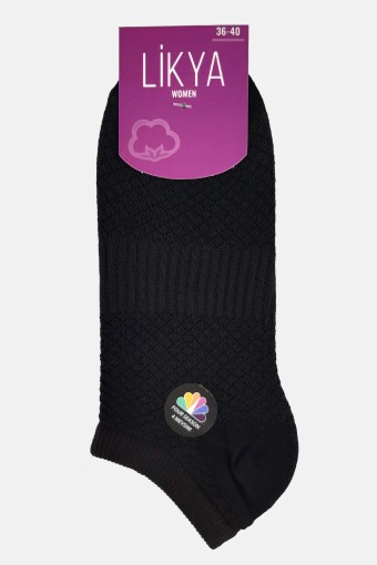 Likya Kadın Pamuklu Lastikli Patik Çorap - Petek (Siyah) - Thumbnail