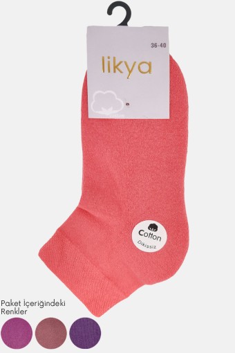 LİKYA - Likya Kadın Pamuklu Tabanaltı Havlu Yarım Konç Çorap - Düz (Açık Asorti)