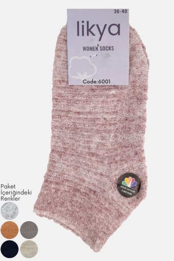 LİKYA - Likya Kadın Pamuklu Ters Havlu Patik Çorap - Düz (Asorti)