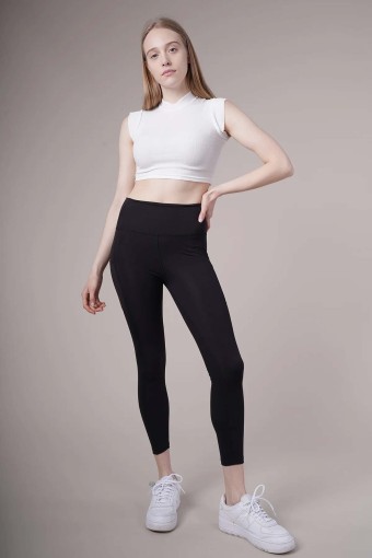 MEG STYLE - Meg Style Kadın Cepli Toparlayıcı Yüksek Bel Pilates Tayt (Siyah)