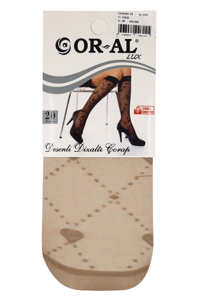 ORAL - Oral Kadın İnce Dizaltı Çorap Lüks Desenli Bade (Bronz (38))