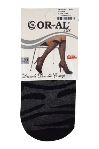 ORAL - Oral Kadın İnce Dizaltı Çorap Lüks Desenli Zebra (Siyah (500))