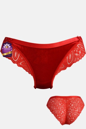 PAPATYA - Papatya Kadın Bikini Küllot Ön Kadife File Detaylı (Kırmızı)