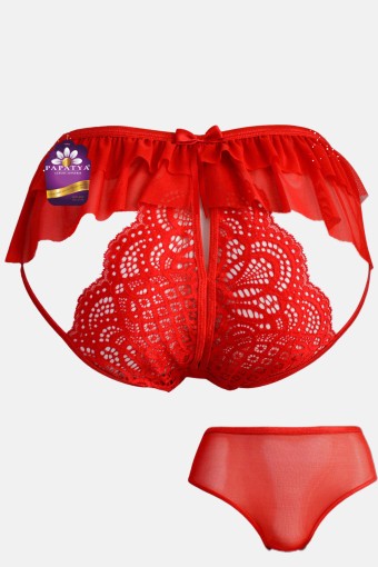 PAPATYA - Papatya Kadın Bikini Küllot Tüllü Ortası Açık (Kırmızı)