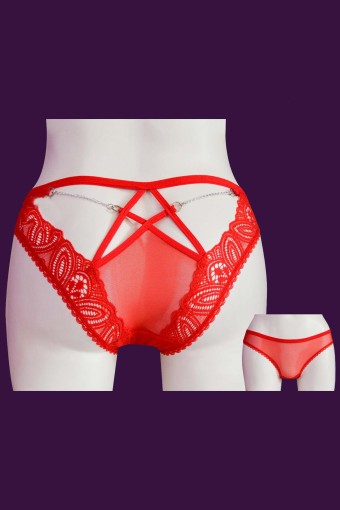 PAPATYA - Papatya Kadın Bikini Külot Ön Tül Arka Orta İpler ve Zincir Yanlar Bant (Kırmızı)