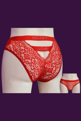 PAPATYA - Papatya Kadın Bikini Külot Ön Tül Arka Üst Taşlı Alt Bant (Kırmızı)
