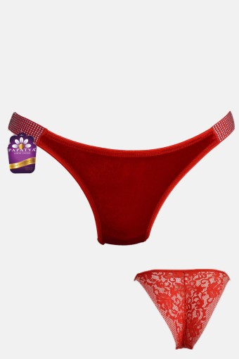 PAPATYA - Papatya Kadın İpli Bikini Küllot Önü Kadife Yanı Taşlı (Kırmızı)