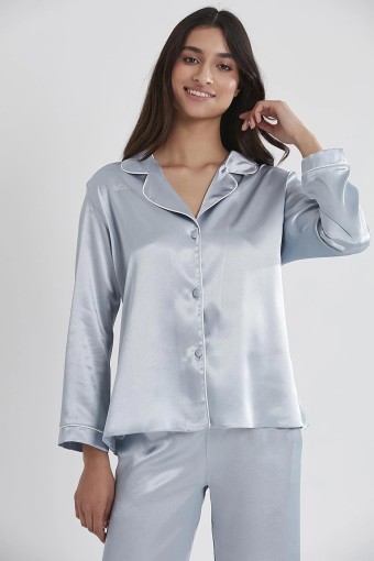 Pierre Cardin Kadın Fantezi Pijama Takımı Boydan Düğmeli Saten (Mist) - Thumbnail
