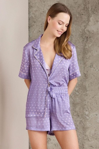 Pierre Cardin Kadın Saten Pijama Takımı (Violet) - Thumbnail