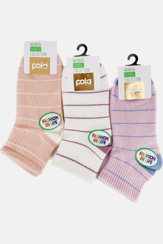 POLA - (12'li Paket) Pola Kadın Bambu Yarım Konç Çorap (Asorti)
