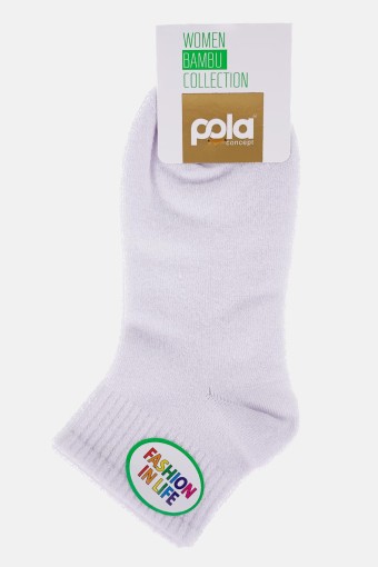 Pola Kadın Bambu Yarım Konç Çorap (Beyaz) - Thumbnail
