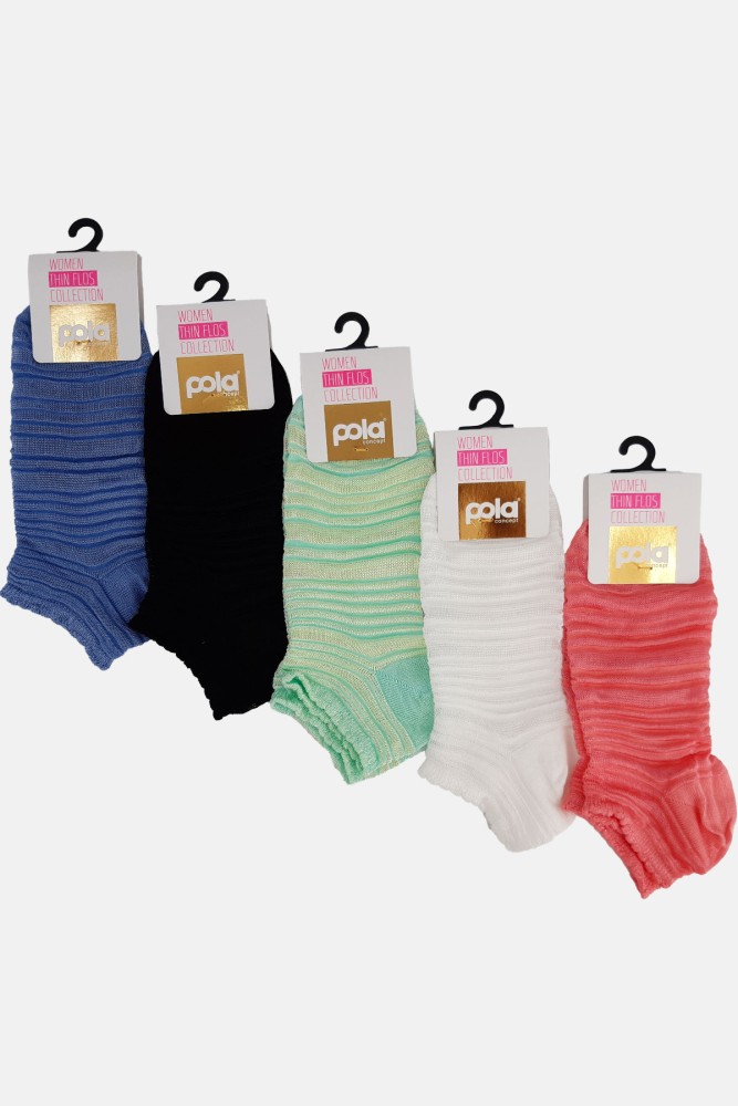 POLA - (12'li Paket) Pola Kadın Floş Patik Çorap (Asorti)