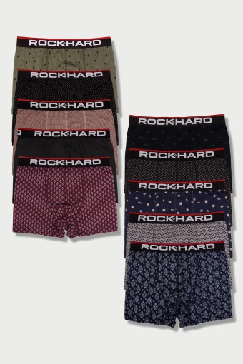 Rockhard - (10'lu Paket) Rock Hard Erkek Modal Boxer Desenli (Çok renkli)